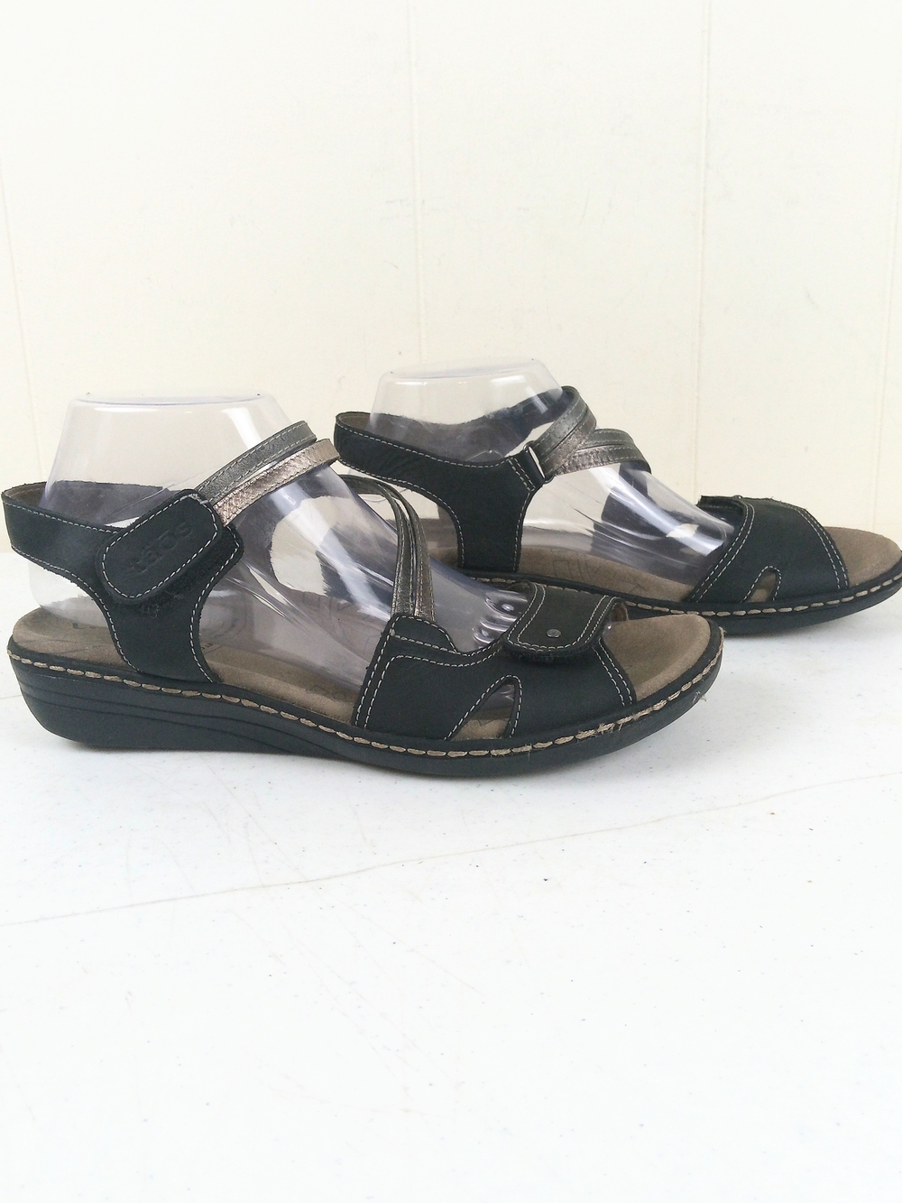 Taos Answer Women Comfort Sandals Size 9 Black Leather Strappy Slingback